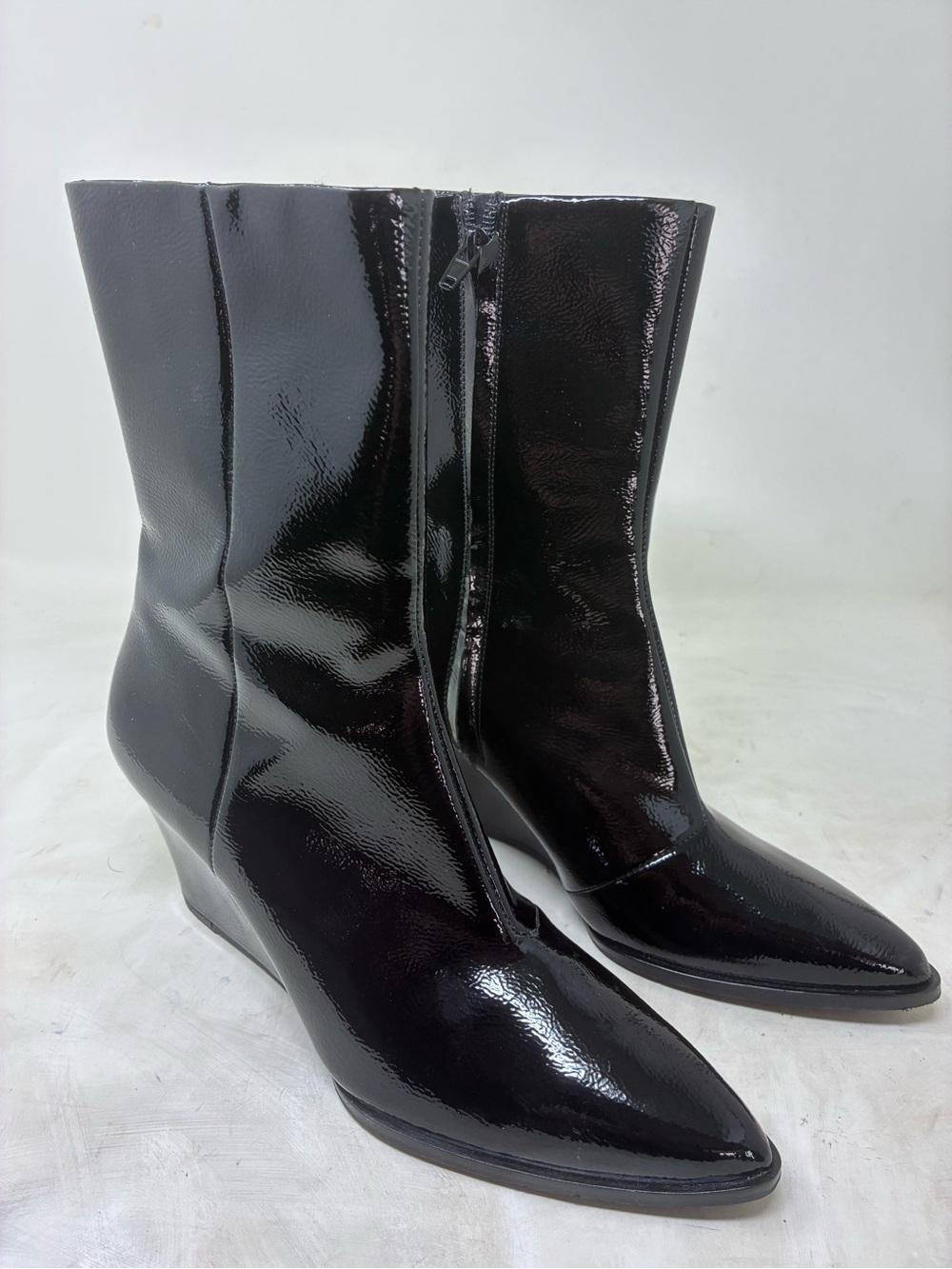 Tuckernuck Black Patent Pointed Wedge Ankle Boots